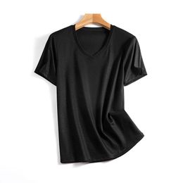 Women's T-shirt double-sided liquid ammonia mercerized cotton T-shirt summer short-sleeved cotton versatile T-shirt