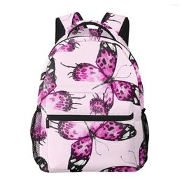 Backpack Female Watercolor Pink Butterflies Women College School Bagpack Travel Shoulder Bags For Teenage Girls