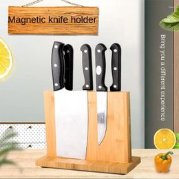 Kitchen Storage Magnetic Knife Block(Natural Wood) Organizer Dock Scissor Holder Strongly Rubber Wood Bamboo Magnet Sheath Shelf