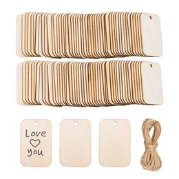 50Pcs Unfinished Nature Wood Slice Gift Tags Blank Wooden Hanging Label With Rope for Wedding Party Christmas Decor DIY Crafts