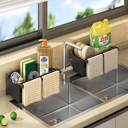 Kitchen Storage Multi-function Sink Drain Rack Punch-free Sponge Rag Holder Household Detergent Organizer Accessories