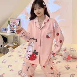 Women's Sleepwear Pajamas Long Sleeve Spring Autumn Large Size 100.00kg Wearable Homewear Suit Female Sweet Cartoon Casual Set