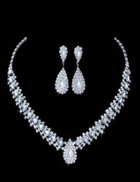 Luxurious Wedding Jewelry Sets for Bridal Bridesmaid Jewelery Drop Earring Necklace Set Austria Crystal Whole Gift50763333117060