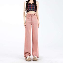 2024 Spring Double breasted Ragged Edge Jeans Womens Wide Leg Pants