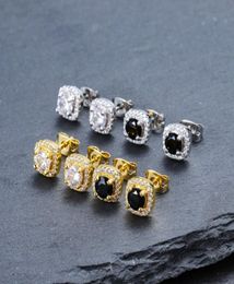 Mens Hip Hop Stud Earrings Jewellery High Quality Fashion Round Gold Silver Black Diamond Earring1322807
