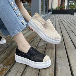 Casual Shoes Flats Women's Loafers Spring Autumn Thick Bottom Mesh Lace Ladies Shoe Flat Lazy Single Zapatillas
