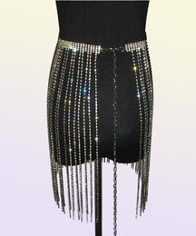 Glitter Rhine Long Tassel Jewel Skirts Crystal Diamonds Fringe Adjustable Sexy Women Summer Beach Bikini Mini Skirt T2208195317759