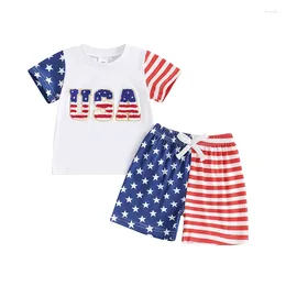 Clothing Sets 4th Of July Toddler Boy Outfits USA American Embroidery T-Shirts Star Stripe Shorts Independence Day Clothes