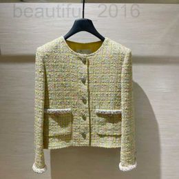 Women's Jackets designer Correct Edition~24C Spring/Summer Lemon Yellow Wool Blended Woven Handmade Positioning Short Coat 9808# I5FV