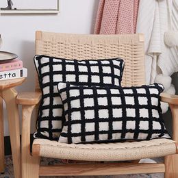 Pillow Black Lattice Tufted 45x45cm Pillowcase Soft Design Home Office Hand-embroidered Geometric Tassel