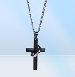 Fashion Mens Silver Chain Bible Ring Cross Pendant Necklace Hip Hop Jewellery Stainless Steel Link Chains Punk Black Necklaces For M3916082