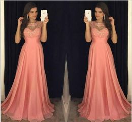 Modest Crystal Beads Sheer Evening Dresses Chiffon Saudi Arabia Vestidos De Festa Long Party Dress Prom Formal Pageant Celebrity G9764100