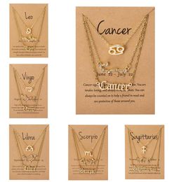 3pcsset Cardboard Star Zodiac Sign Pendant 12 Constellations Charm Necklaces Golden Crystal Aries Cancer Leo Necklace Women Jewel7725045