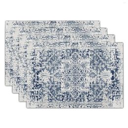 Table Mats Navy Blue Grey Ethnic Boho Placemats Set Bohemian Carpet Vintage Gray Linen Washable Kitchen Dining Heat-Resistant