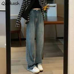 Women's Jeans Wide Leg Women Teens Student Korean Style Fashion Denim Distressed Trouser Streetwear High Waist Vintage Full-Length Cool
