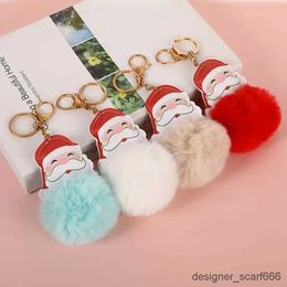 Keychains Lanyards Kaii Christmas Keychain Plush Toys Stuffed Cute Santa Claus Doll Fluffy Ball Pendant Key Chain Bag Car Keyring Kids Gift Decor