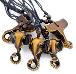 Fashion Jewelry Whole lot 12pcs Imitation YAK BONE Carved Brown Lucky Elephant Pendants Necklace Amulet Gifts DROP MN6100897