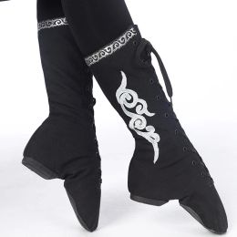 Tibetan Men Women Dance Boots Unisex Mongolian Dance Shoes Horse Boots New Canvas Dance Performance Ballet Boots Show Footware