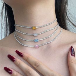 S Sterling Sier Necklace, Female Bestseller Tennis Chain, Geometric Sugar Colored 8A Zircon Neck Necklace, Sier Jewelry 2024