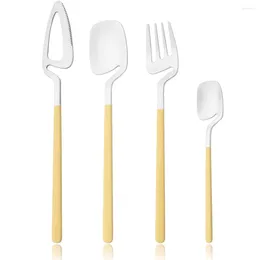 Dinnerware Sets 4Pcs Matte Cutlery Set Stainless Steel Flatware Western Knife Fork Coffee Spoon Yellow Silver Kitchen Tableware