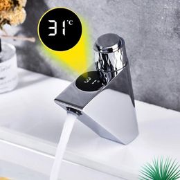 Bathroom Sink Faucets Smart LCD Digital Thermostat Faucet High Quality Brass And Cold Basin Mixer Tap Black Vanity LED