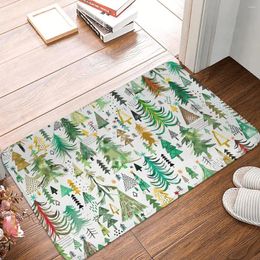 Carpets Non-Slip Carpet Pines And Spruces Forest Christmas Trees Decorations Pattern Red Green Doormat Mat Entrance Door Floor Rug