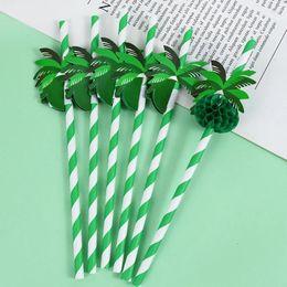 Disposable Cups Straws 20/40pc Coconut Tree Honeycomb Paper Straw Cocktail Decor Summer Hawaiian Beach Party Drinking Tableware