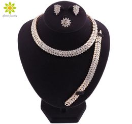 Fashion necklace Dubai Gold Colour Jewellery Set Brand Nigerian Bridal Wedding Women Costume Necklace Earrings2535604