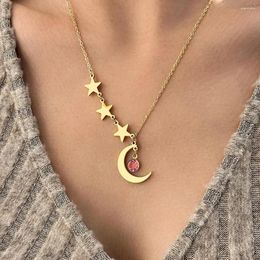 Chains Stainless Steel Necklaces Star Moon Red Crystal Pendant Choker Chain Korean Fashion Exquisite Necklace For Women Jewelry In