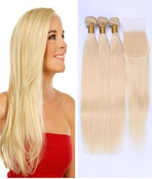 613 Russian Blonde Virgin Hair Straight Weave 3 Bundle with Closure Deals Cheap Straight Human Hair Bundles 8A Russian Blonde Hair7177052