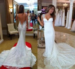 Mermaid Long Wed Wedding Dress White Sweetheart Tank Sleeveless Floor Length Court Train Bridal Gown Beading Backless Lace Wedding4601174