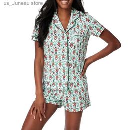 Women's Sleepwear Kawaii Cartoon Print Lounge Pyjama Slpwear Women Short Slve Blouse Shirt Top + Shorts Y2K Vintage Comfy 2 Piece Set Outfits 1 T240415