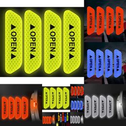New 4pcs Car Sticker Door Safety Stickers Auto Open Reflective Strip Waterproof Long-distance Warning Luminous