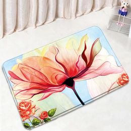 Bath Mats Abstract Flowers Bathroom Mat Red Rose Peony Floral Pattern Non-Slip Carpet Flannel Suede Home Decor Kitchen Doorway Rugs