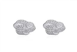 Charm 925 Sterling Silver Plated Love Knot Stud Earrings for Ladies Women 12mm Diameter High Polish2537227