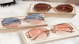 Fashion Tea Gradient Sunglasses Women Ocean Water Cut Trimmed Lens Metal Curved Temples Sun Glasses Female UV4009010997