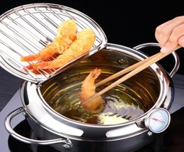LMETJMA Japanese Deep Frying Pot with a and a Lid 304 Stainless Steel Kitchen Tempura Fryer Pan 20 24 cm KC0405204o7651245