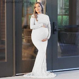 Maternity Dresses Mermaid Lace Maxi Dress for Photoshot Long Sleeve Cocktail Wedding Prom Evening Dress Pregnant Women Photography Dress Baby Shower Q240413