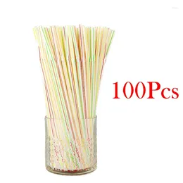 Disposable Cups Straws 100pcs Multicolor Flexible Plastic Long Drinking For Party Weddings Bar Juice Striped Straw