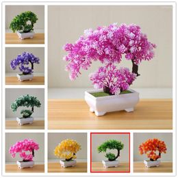 Decorative Flowers Crescent Willow Tree Potted Artificial Lotus Flower Bonsai Green Plant Home Decoration Simulation With Pot 22X22CM