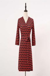 2021 designer fashion PG DVF summer women039s same red chain print short collarless wrap around dress for women7531165