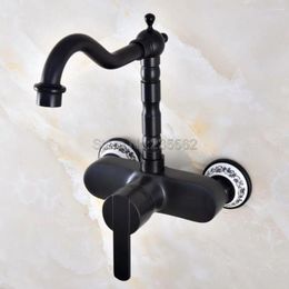 Bathroom Sink Faucets Kitchen Swivel 360 Faucet Wall Mount Oil Rubbed Black Bronze Basin Mixer Tap Lnf842