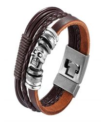 Vintage Skull Bracelets Bangles Hand Made Top Quality Leather Bracelet Skeleton Charm Men Jewelry Gift Pulsera Link Chain2670097