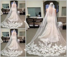 2019 Selling Cheapest In Stock Long Chapel Length Bridal Veil Appliques Long Wedding Veil Lace applique with Comb6001065