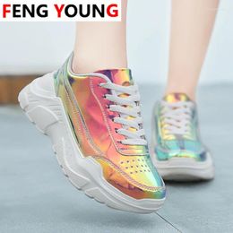 Fitness Shoes Woman Chunky Sneakers Comfortable Ladies Platform ShoesWomen Laser Thick Sole Dad Fashion Multi Colour Breathable