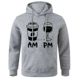 Sweatshirts Mens Jackets Morning Coffee Evening Wine Print Mens Hooded Fashion Quality Hoodies Street Oversize Pullovers Autumn Comfortable ManS Clothes 240412