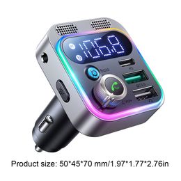 48W Car Charger Type-C USB Bluetooth-compatible 5.0 FM Transmitter Fast Charger Adapter Dual Mics Deep Bass Sound Handsfree Call