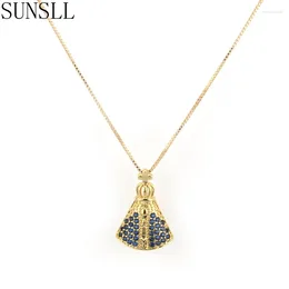 Pendant Necklaces SUNSLL Golden Copper Simple Style Blue Cubic Zirconia Tiny Necklace For Women Fashion Jewellery Gift Feminina Colar