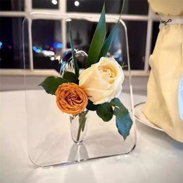 Modern Rectangle Flower Vase Ins Clear Acrylic Photo Frame Vase Office Vase Flower Holder Desktop Home Decor Valentines Day Gift