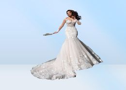 Elegant Sheer Long Sleeve Mermaid Wedding Dresses 2023 Vintage Lace Mermaid Vestido De Novia Court Train Summer Beach Bridal Gowns7905908